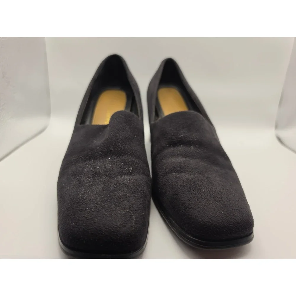 Liz Claiborne Black Suede Block Heel Pumps Square Toe Loafer Heels Womens 8M